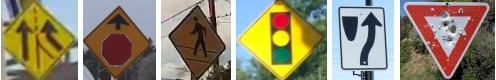 Small traffic signs in a row